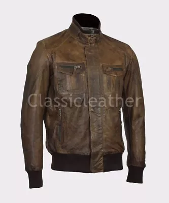 Mens Aviator Brown Real Leather Jacket • $151.99