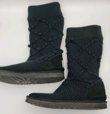 Ugg Womens Classic Black Knit Boot Argyle Size 6 Lattice Criss Cross Australia • $39.99