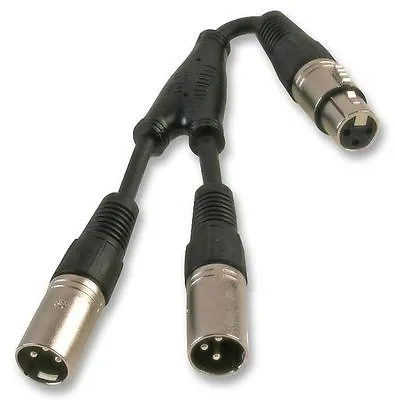 Microphone Y Splitter XLR 3 Pin Cable Lead Adaptor - Female To 2 Male Short • £9.99