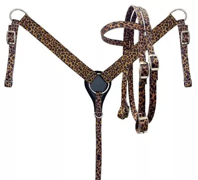 Showman Pony Size Nylon Headstall & Breast Collar Set W/ Cheetah Print • $52.95