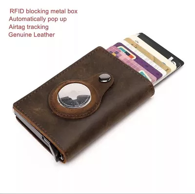 AirTag Brown Genuine Leather Wallet Credit Card Money Holder Anti-loss  Cover • $14.95