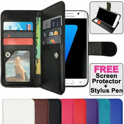 $9.95 • Buy Leather Flip Magnetic Case Wallet PU Card Cover For Samsung Galaxy S7 Edge S8 S9