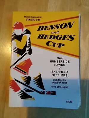 1994/95 Humberside Hawks Hull V Sheffield Steelers Ice Hockey 9/10/94 B&h Cup • £0.99