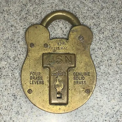 Old Antique Solid Brass USN 12 Federal Pad Lock Old English No Key • $27.50
