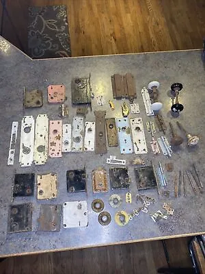 Vtg Lot Vintage Brass Door Hardware Door Knobs Door Plates Mortise Locks • $150