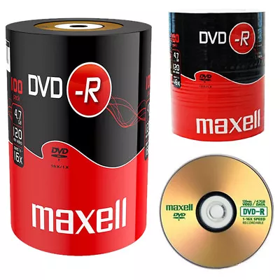 GENUINE MAXELL DVD-R 100 PACK BLANK DISCS RECORDABLE DVD 16x 4.7GB 120 MINS PC • £20.99