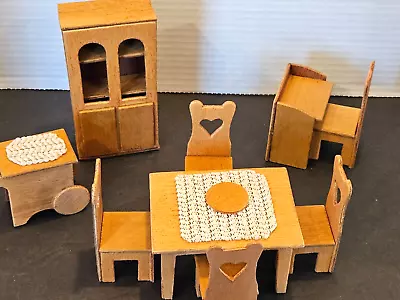 Vintage Dollhouse Furniture Handmade Wooden Set Of 9 Pieces • $25.87