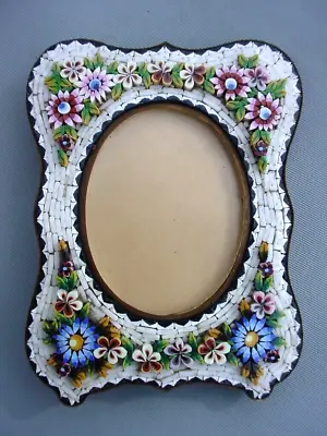 Antique Italian Italy Micro-Mosaic High Relief Floral Picture Frame • $235