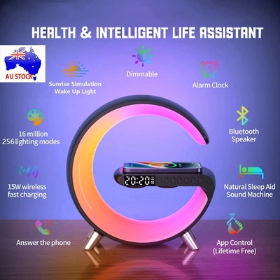 $89.55 • Buy 5in1 15W Wireless Fast Charger Smart Bluetooth Speaker With Alarm Clock LED Lamp