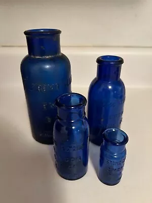 Blue Glass Bottles LOT Of (4) Art BROMO Seltzer Emerson Drug CO BALTIMORE. MD • $25