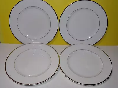 Set Of 4 Four Mikasa Cameo Platinum 10 3/4  Dinner Plates Silver Trim • $25.48