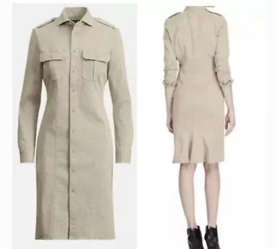 Ralph Lauren Shirt Dress Beige Utility Military Button Front Denim Sexy Women • £16.99