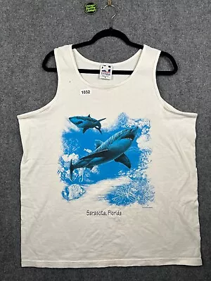Vintage  Sarasota Florida Tank Top T-shirt Size Large Mens Tiger Shark Sea 90s • $14.99