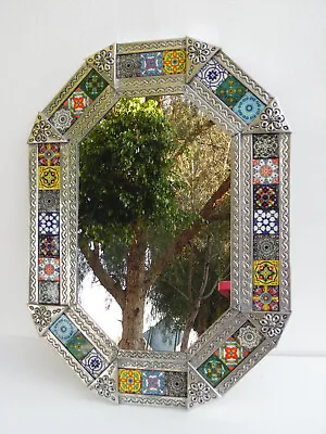 30  PUNCHED TIN MIRROR Octagonal Mixed Talavera Tile Mexican Folk Art Mirrors • $169