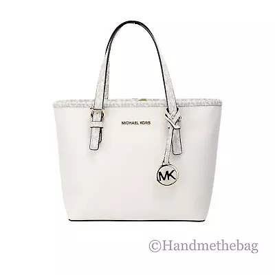 Michael Kors Jet Set Light Cream Leather XS Carryall Top Zip Tote Bag Purse • $119