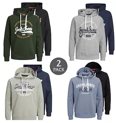 Mens Hoodies 2 Pack Jack Jones Pullover Long Sleeve Hooded Top Sweatshirt S-2XL • £29.99