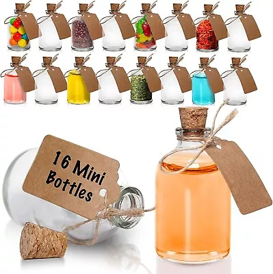 £14.29 • Buy 16 Mini Small 50ml Glass Bottles Cork Stopper Jars Wedding Favours Party Vials