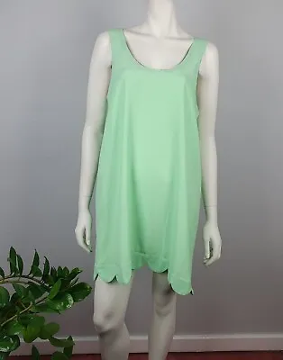Mink Pink Size L 14 Casual Short Slip Dress Neon Green Scallop Hem Scoop Neck • $16.06