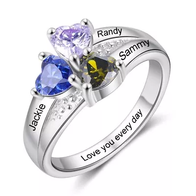 Mother's Silver Ring Personalized 3 Birthstone - Promise & Love Symbol For Her • $22.99