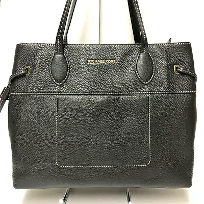 Michael Kors Mae Large East West Drawstring Tote BLACK Leather Shoulder Bag NEW • $90.20