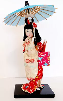 Vintage Mid-Century Japanese Geisha Doll With Shopping Bag & Wagasa 9 Inches • $29.99