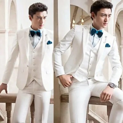 $62.15 • Buy Three-piece Men's Suit Pure Color Korean Slim Fit Wedding Dress One Buttons New