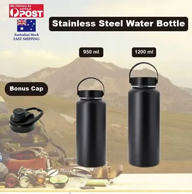 $26.99 • Buy Double Wall Stainless Steel Water Bottle Vacuum Insulated Black Thermos Flask