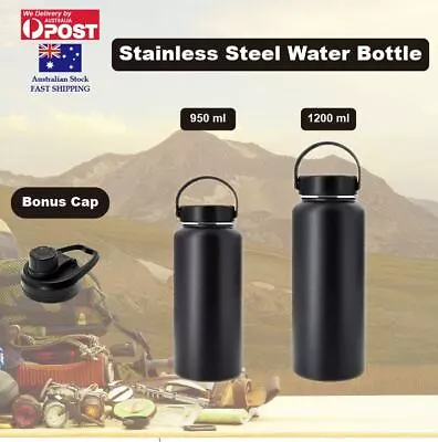 Double Wall Stainless Steel Water Bottle Vacuum Insulated Black Thermos Flask • $26.99