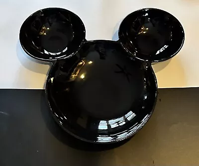 DISNEY Black Mickey Mouse Ears Ceramic Chip And Dip Large Bowl • $18.90