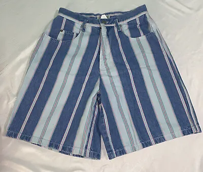 Vintage 90s Mom Jean Shorts Striped Denim Shorts  High Waist Grunge Skoozi Pink • $18.95