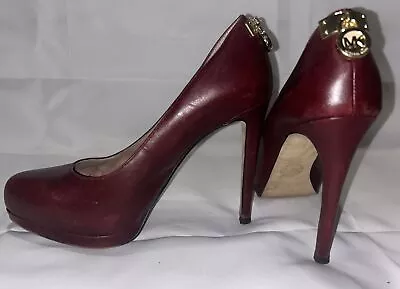 Michael Kors Sz 5.5 M Leather Burgundy High Heels Stilettos Pumps Women’s Gold • $39