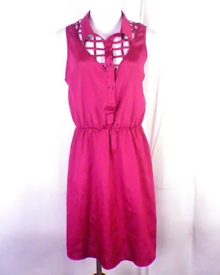 NWOT Material Girl Magenta Cut Out Lattice Design Sleeveless Dress Sz L • $5.59