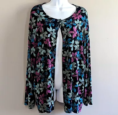 Vikki Vi Black Floral Travel Knit Jacket Plus Size 1X Long Sleeve Button Front • $19.99