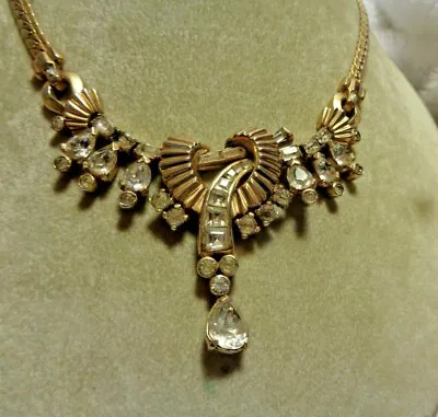 Rare Estate Vintage Mazer Bros Necklace Multi Cut Rhinestones Gold Tone • $210