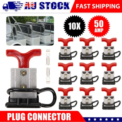 $24.65 • Buy 10X Anderson Style Plug Terminal 12V 24V 50 Amp Caravan Solar T Handle Connector