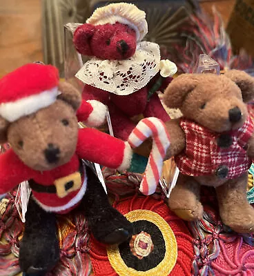 Lot Of 3pcs Vintage Christmas Miniature Joint Teddy Bears Santa Candycane Lace • $13.99