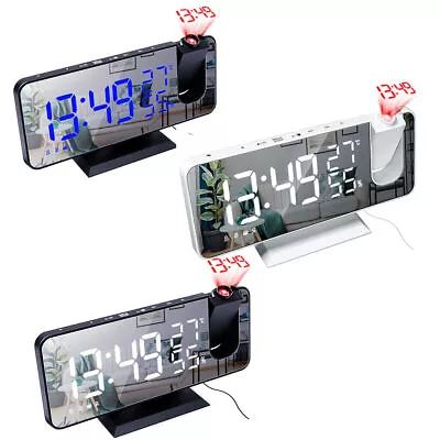 LED Digital Projection Alarm Clock FM Radio Snooze Dimmer Ceiling Projector USB • £17.47