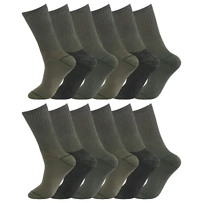 12 Pair Mens Chunky Socks Military Army Combat Patrol Thermal Sock Hiking  6-11 • £15.99