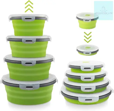 Collapsible Food Containers With Lids Set Of 4 Silicone Lunch Box Storage Bowls • £19.70
