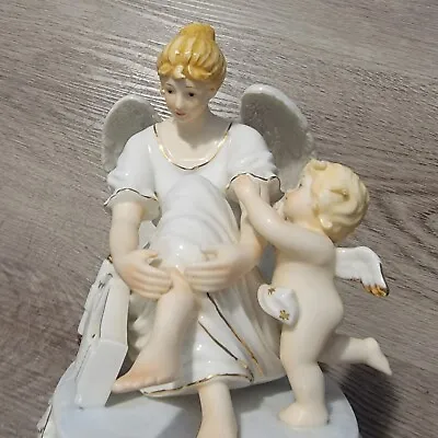 O’Well Porcelain Angel Figurine With Cherub Angel 7” Gold Trimmed • $11.99