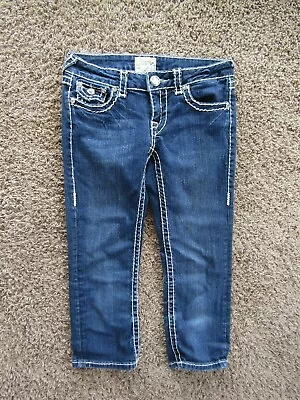 LA Idol Classic Capri Jeweled Wide Top Stitched Dk Wash Women's Jeans 3 • $3.99