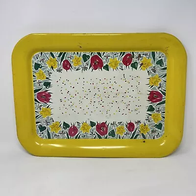 Vintage Retro YELLOW Daffodils RED TULIPS Mid Century Metal Serving TRAY • $11.04