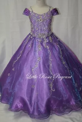 NEW* Little Rosie Girls Glitz Long Pageant Dress LR2019 Purple 12 $550 • $337.50