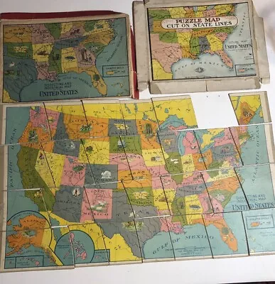 VTG 1917 Weiler Dissected United States US Map Cardboard Puzzle(Missing Piece) • $22.99