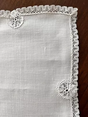 Set Of 6 NIB Vintage Hand-Embroidered White Belgian Linen Lace Cocktail Napkins • $28