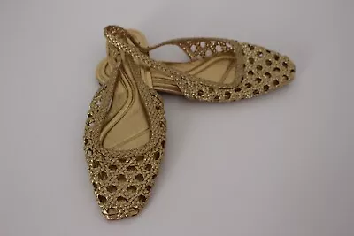 Zara Size 4/37 Gold Sling Back Flat Sandals; New Without Tags • £15