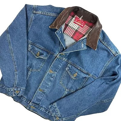 Vtg Denim Jean Jacket Marlboro Country Store Mens Medium Leather Collar 90s • $20