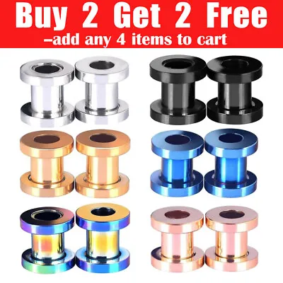 Pair Stainless Steel Flesh Tunnel Screw Fit Plugs Ear Gauges Expander 12G-3/4  • $6.99