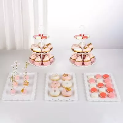  5 Piece Cake Stand Set With 2xLarge 3-Tier Cupcake Stands + 3X Appetizer Round • $35.43