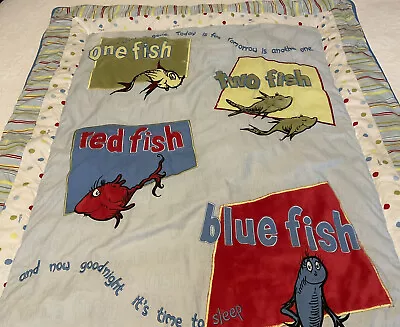 Dr Seuss Crib Quilt Nursery Bedding One Fish Two Fish Red Fish Blue Fish • $17.99